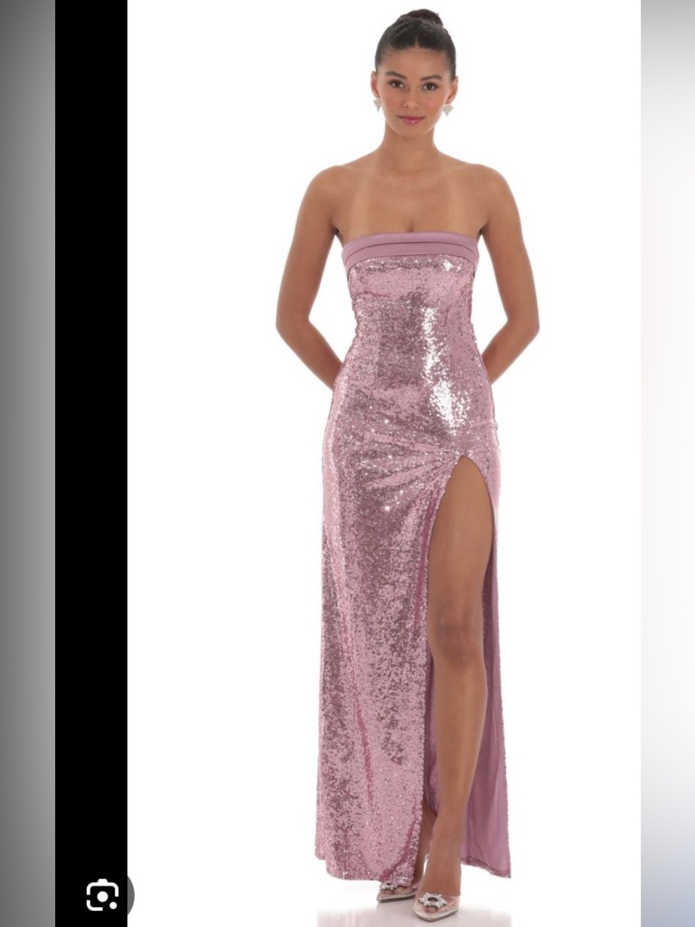Lucy in the Sky Pink Sequin Strapless Gown